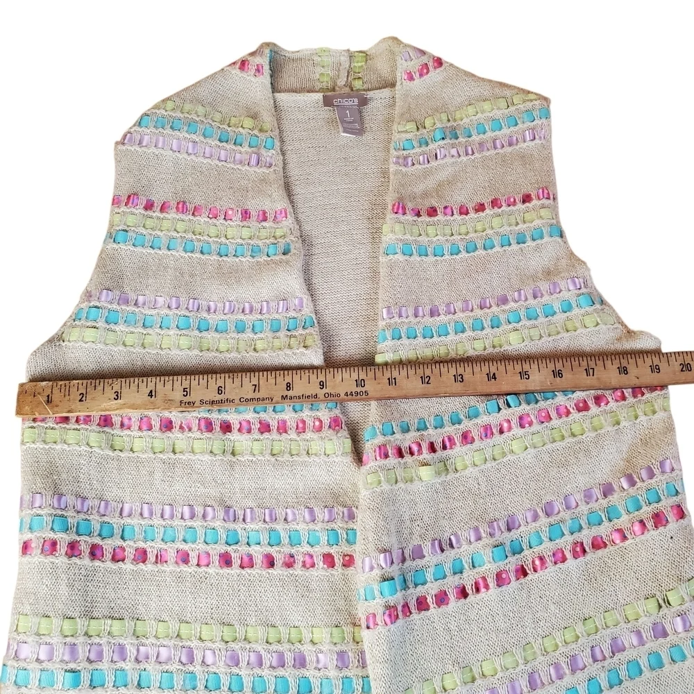 Chico's Multicolor Fringe Cardigan Vest.  MED (Chico's 1). 0140